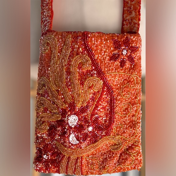 Cache' Multicolored Orange, Red, Gold, & White Beaded Shoulder Bag - Picture 1 of 13